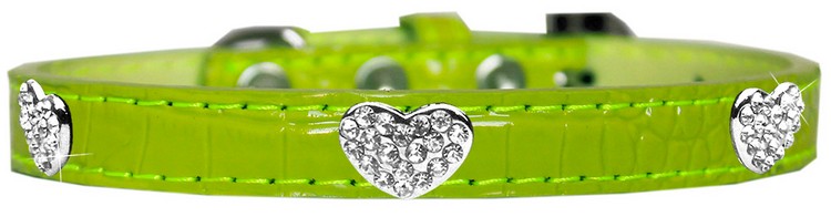 Croc Crystal Heart Dog Collar Lime Green Size 18